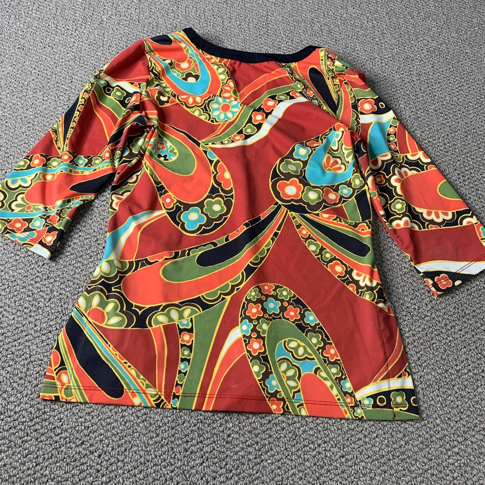 Athleta Womens T Shirt Top Size Small Orange Floral Paisley 3/4 Sleeves Pullover - Picture 7 of 13